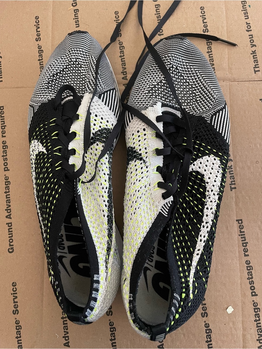Nike Flyknit Racer Lightweight Running Shoes - Black & White with Neon